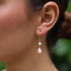 Pink Pikake White Keshi Pearl Earrings