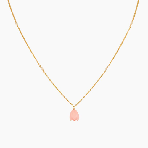 Pink Pikake White Keshi Pearl Necklace