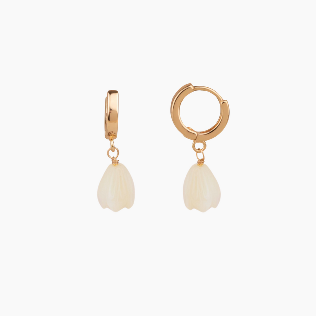 White Pikake Huggie Earrings, Hawaii | Misha Hawaii – MishaHawaii