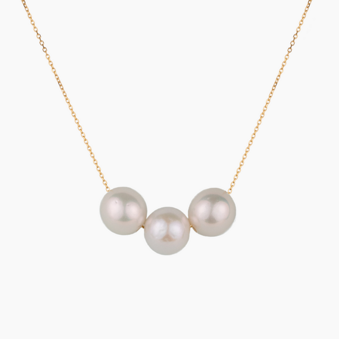Floating Triple White Edison Pearl Necklace 14kt Gold