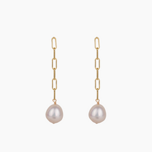 Load image into Gallery viewer, White Pearl Paperclip Stud Earrings