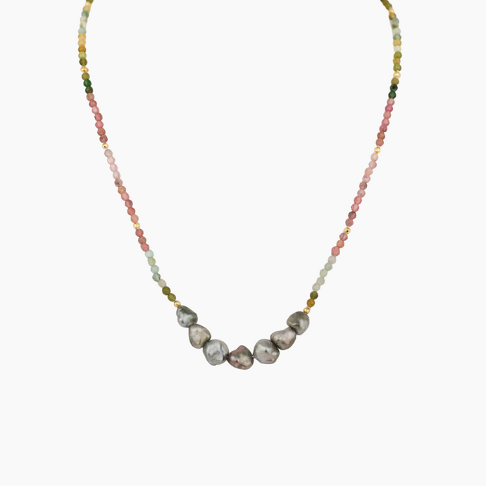 Mini Mana Tourmaline Tahitian Keshi Pearl Necklace