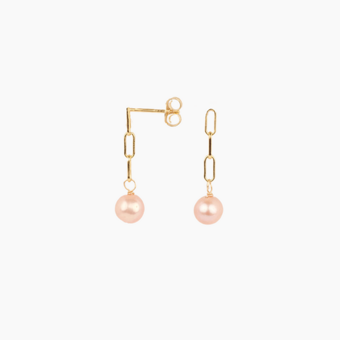 Pink Pearl Paperclip Stud Earrings