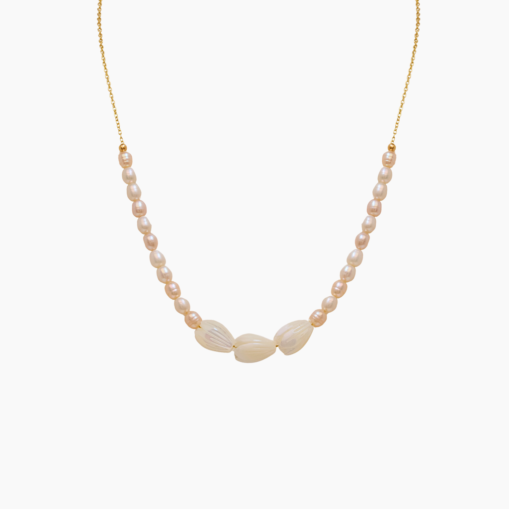Dahlia Pikake Necklace with Pearls - Elegant Spring Accessory