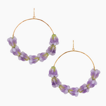 Load image into Gallery viewer, Purple Crown Flower Hoop Earring
