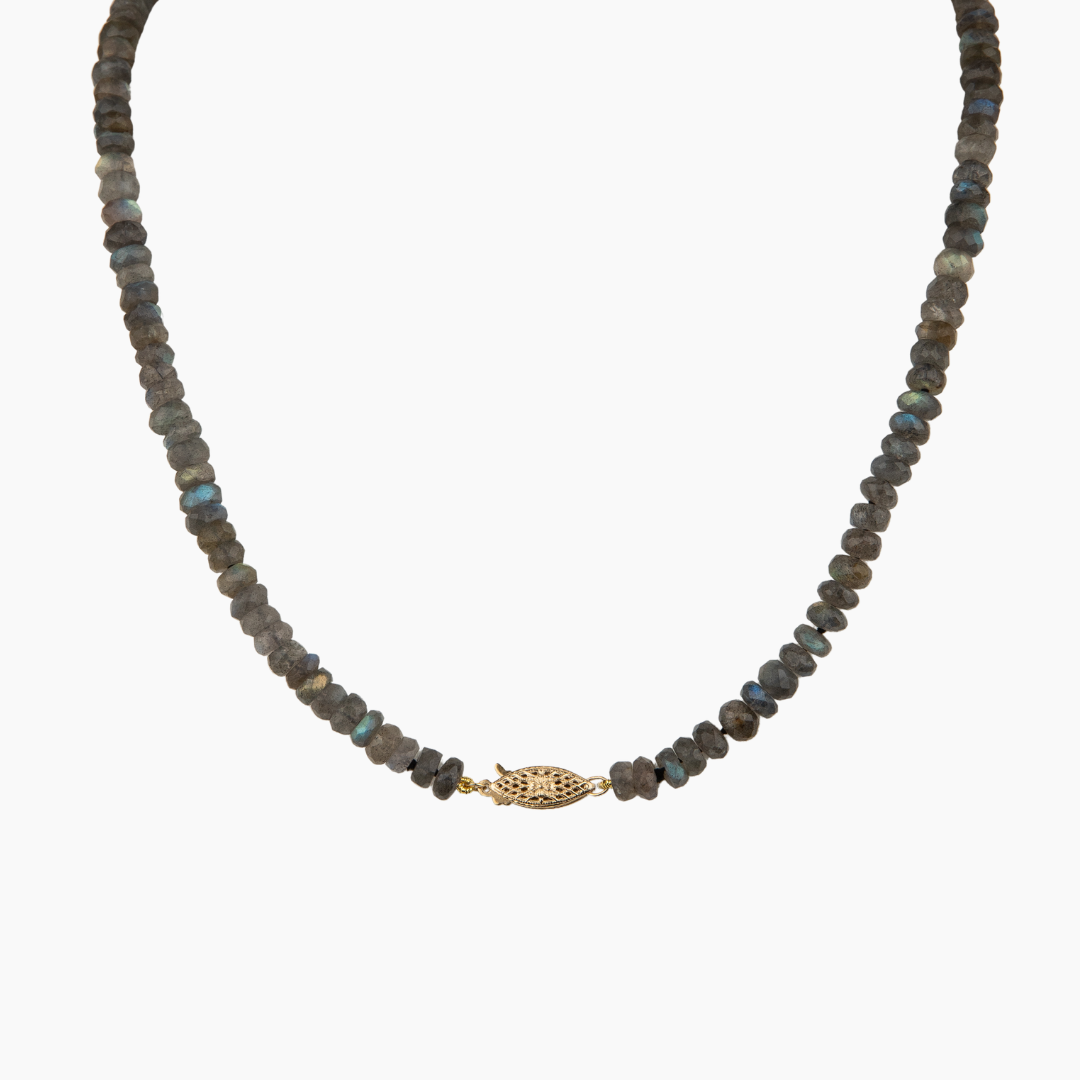 TATIANA☆Labradorite Heart Lock Pearl Long Necklace Tiffany HardWear:Pearl Lock Necklace in Silver, 9-10 mm