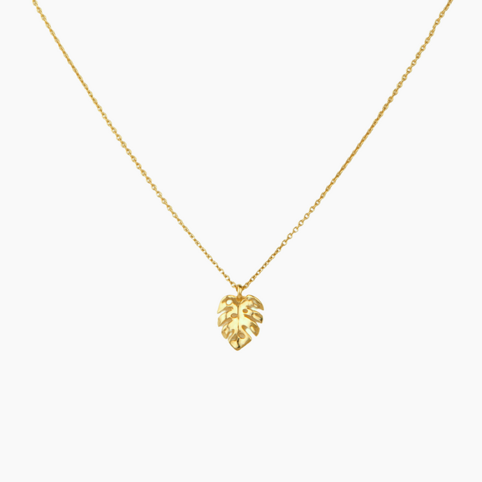 Solid 14kt Gold Tiny Monstera Necklace