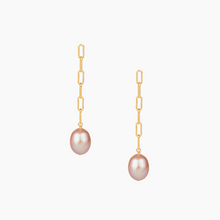 Load image into Gallery viewer, Long Pink Pearl Paperclip Stud Earrings