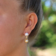 Load image into Gallery viewer, Double Golden Pearl Ear Jacket Earrings