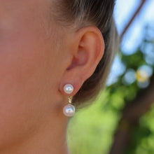 Load image into Gallery viewer, Double White Pearl Ear Jacket Earrings