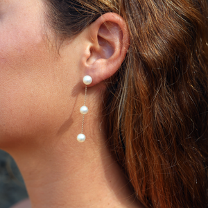 Isabel Long White Pearl Earrings