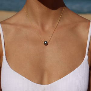 Floating Silver Tahitian Pearl Necklace 14kt Gold Filled