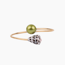 Load image into Gallery viewer, Pistachio Pearl &amp; Hebrew Shell Cuff