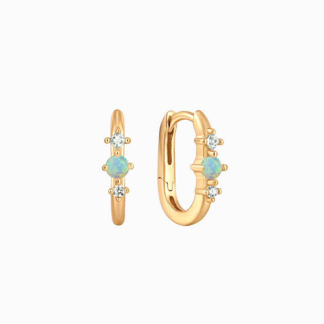 Elongated Opal & CZ Huggie