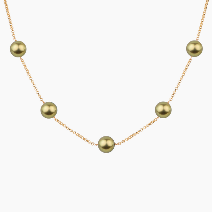 Melinda Pistachio Pearl Station Necklace