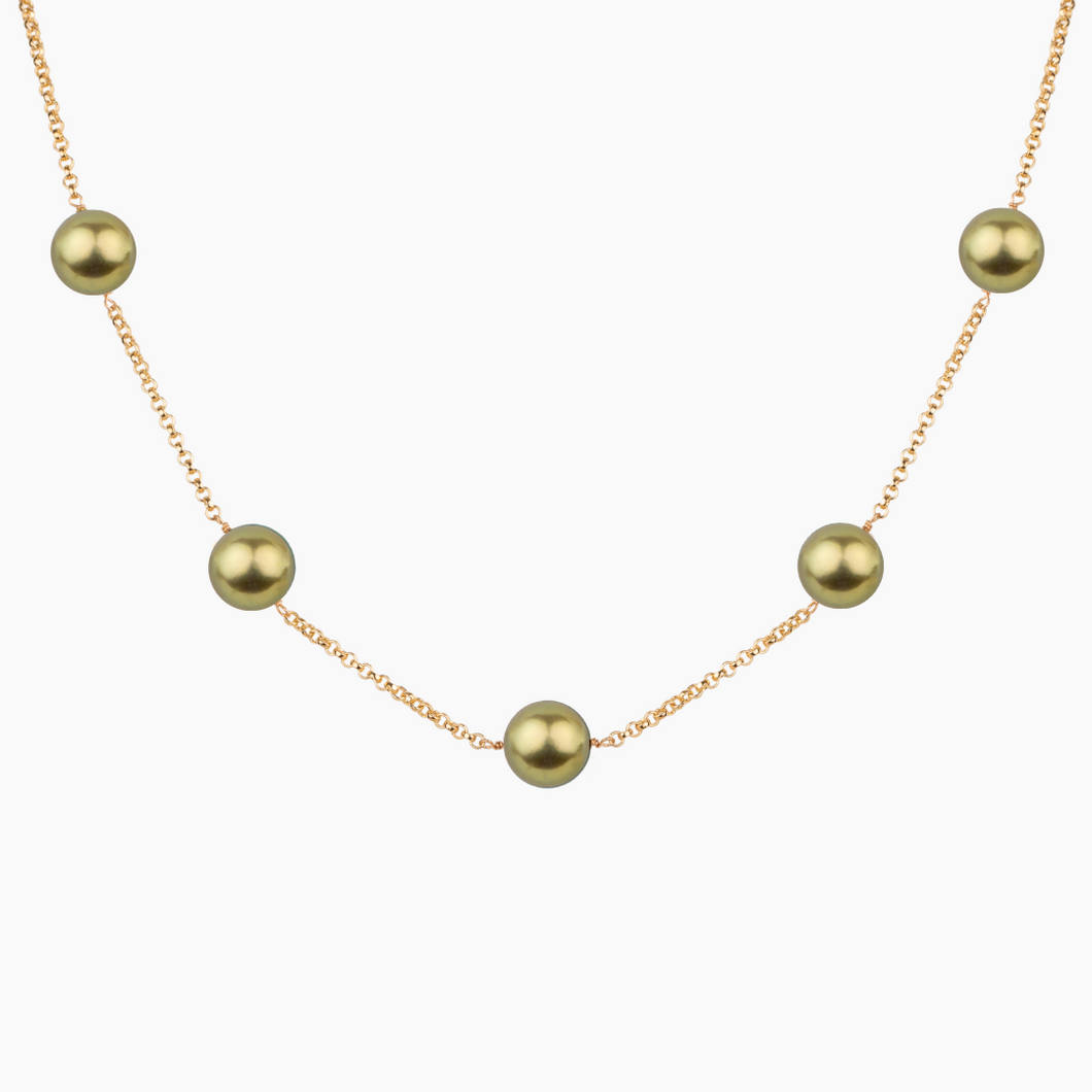 Melinda Pistachio Pearl Station Necklace