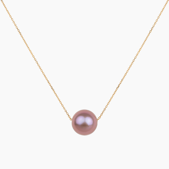 AAAA Floating Magenta Pink Pearl Necklace 14kt Gold