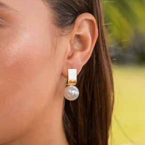 Modern Large White Pearl Earrings