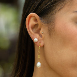 White Pearl Paperclip Stud Earrings
