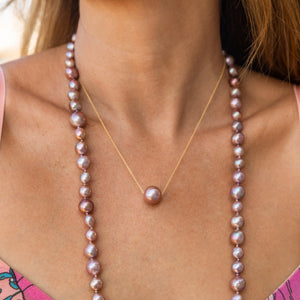 AAAA Floating Magenta Pink Pearl Necklace 14kt Gold