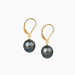  Tahitian black pearl drop earrings in gold handcrafted in Hawaii 