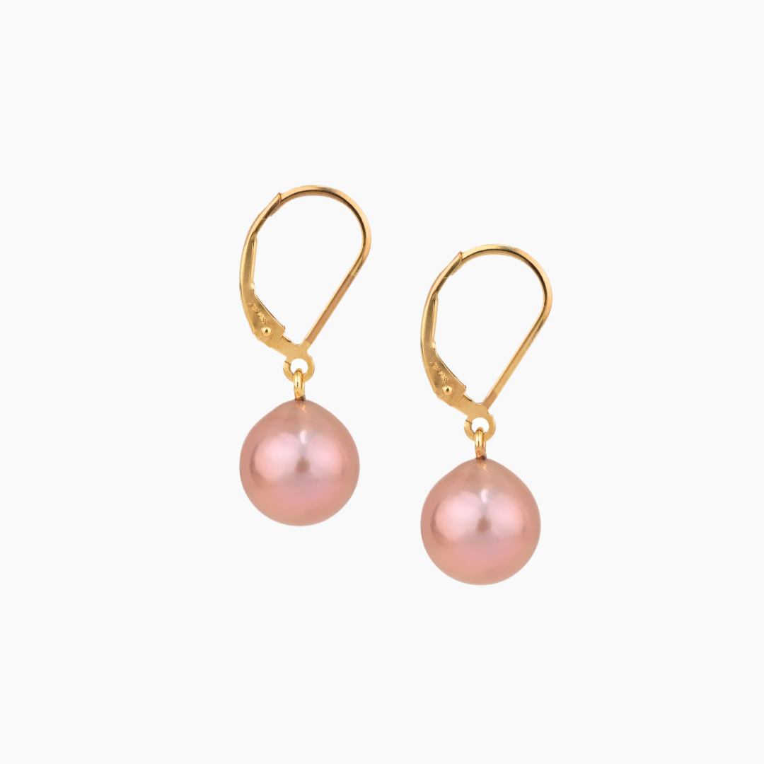 thumbnail image 2 of Genuine Natural 8-9mm South Sea Pink Pearl Dangle Earrings – 14K Gold Leverback, Baroque 2 of 6