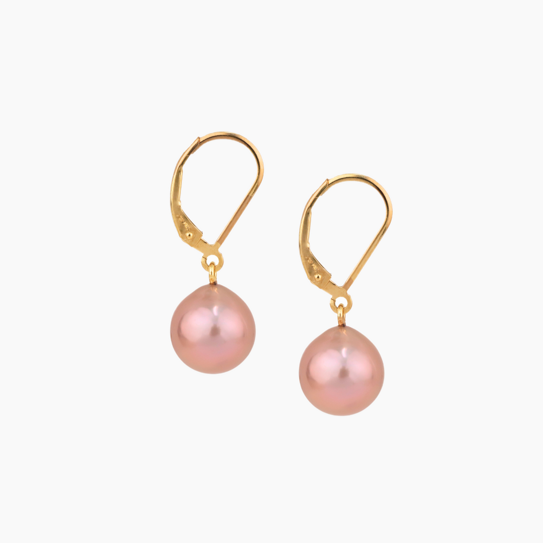 Pink Pearl Leverback Earrings