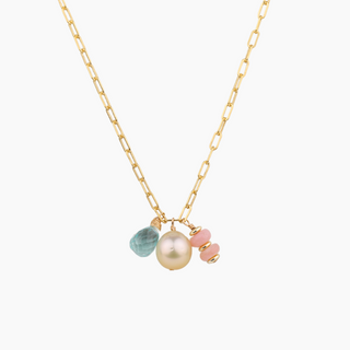 Charm necklace with shell, gemstone and opal in gold