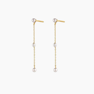 Trio Long White Pearl Earrings