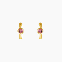 Load image into Gallery viewer, Pink Tourmaline Birthstone Huggie Hoop Earring