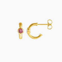 Load image into Gallery viewer, Pink Tourmaline Birthstone Huggie Hoop Earring
