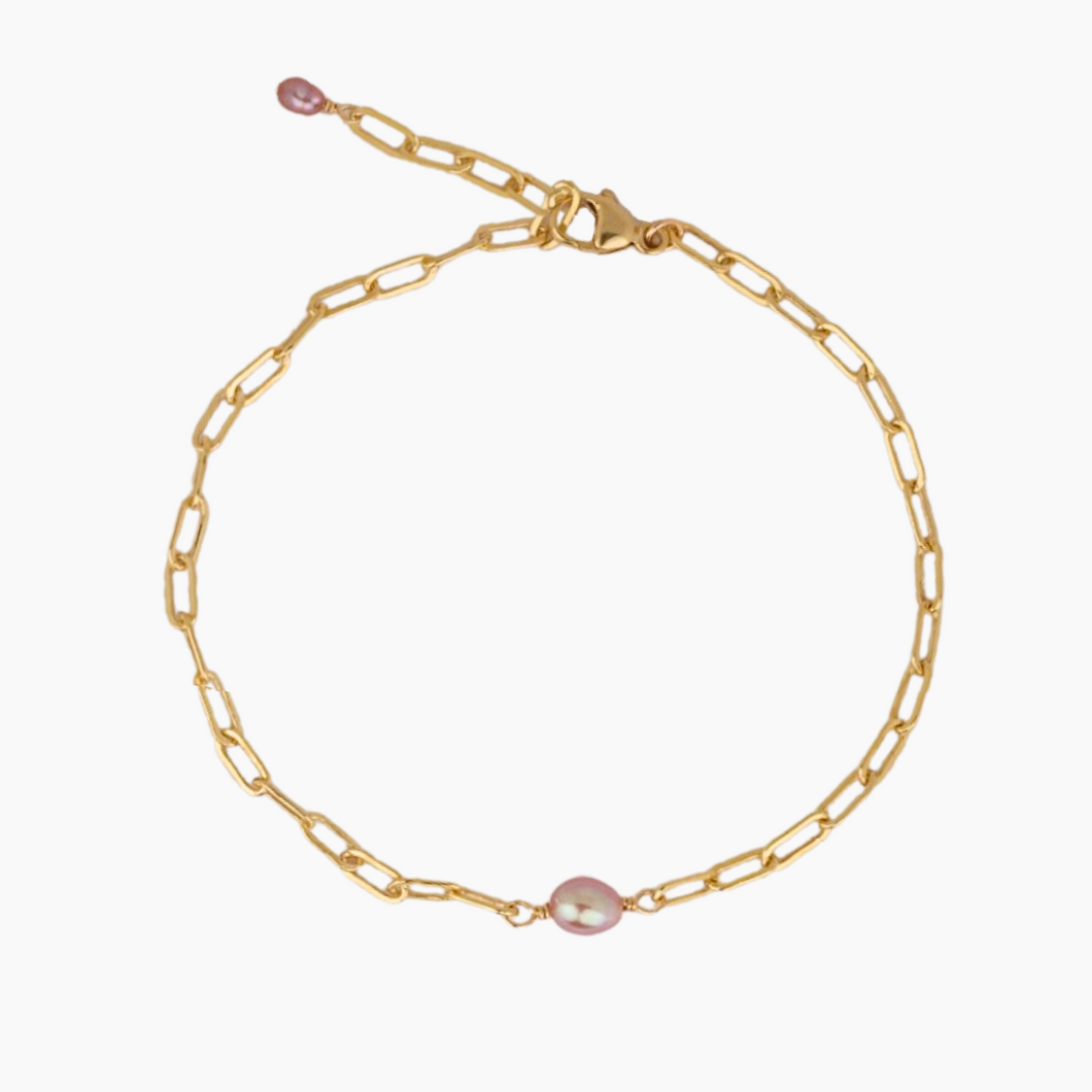 Pink Keshi Pearl Paperclip Bracelet