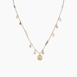 Golden South Sea Pearl Necklace with gemstones in gold