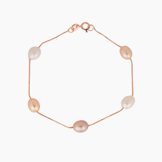 Mari multicolor pearl bracelet in 14kt rose gold over silver, by Misha Hawaii