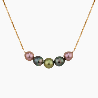 Tahitian Pearl and Pistachio Pearl Statement Necklace with Gold Chain