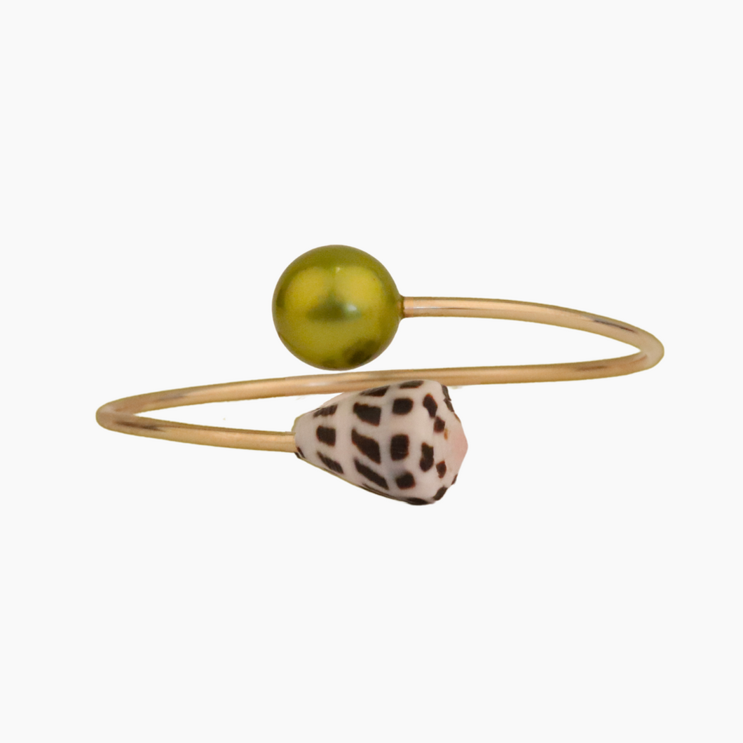 Pistachio Pearl & Hebrew Shell Cuff