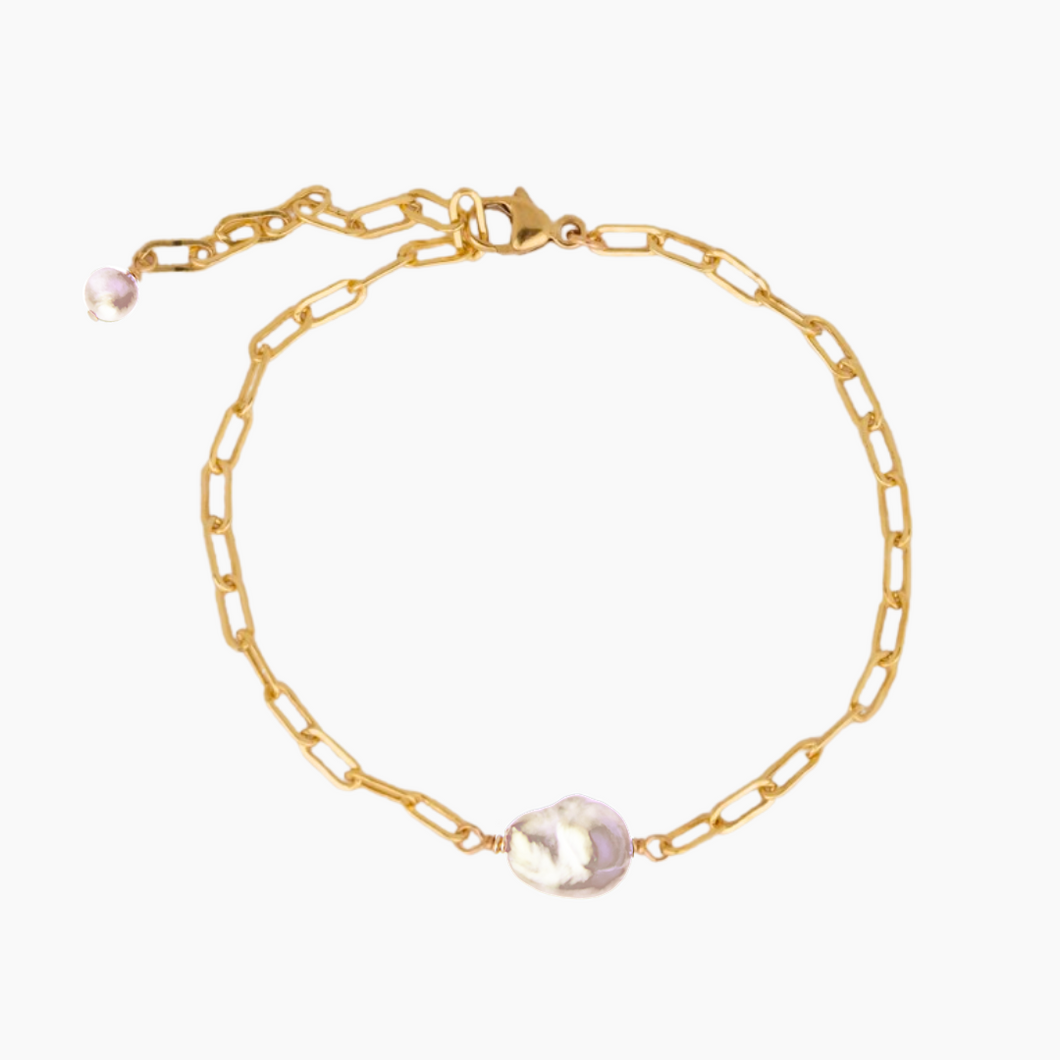 Riley White Keshi Pearl Bracelet Gold
