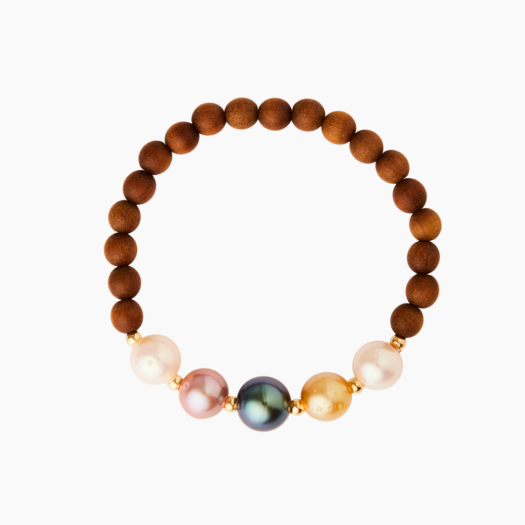 Rainbow Pearl Sandalwood Bracelet