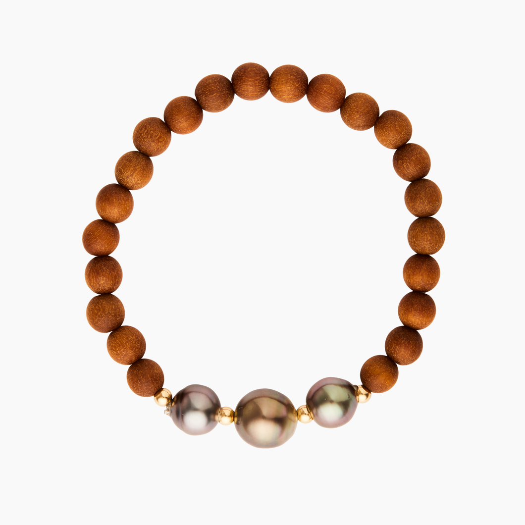 Triple Tahitian Pearl Sandalwood Bracelet