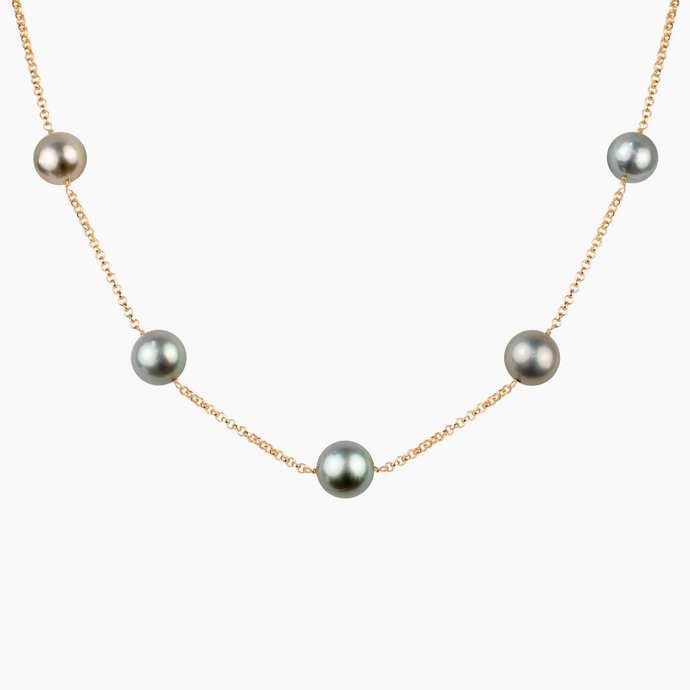 Melinda Silver Tahitian Pearl Station Necklace