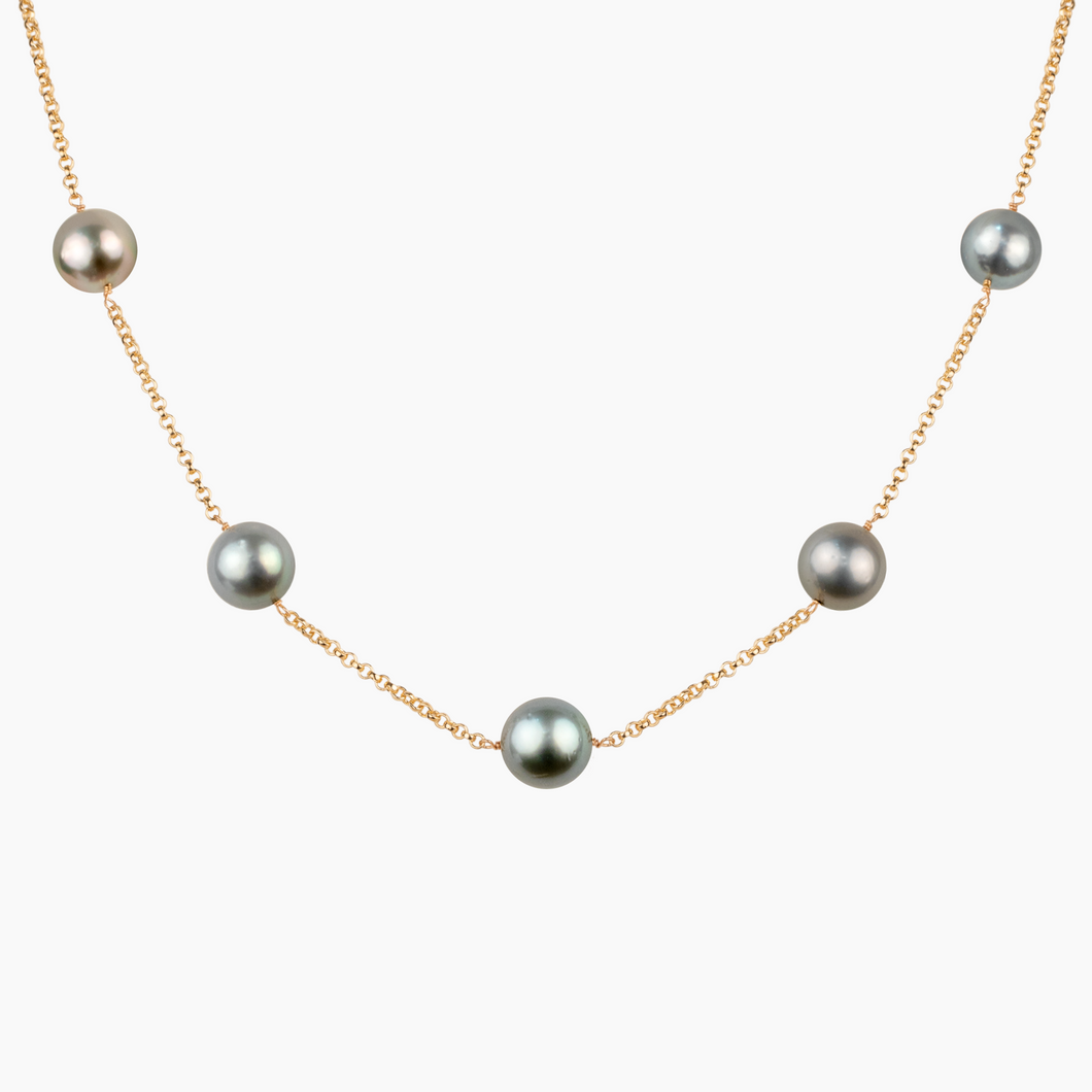 Melinda Silver Tahitian Pearl Station Necklace
