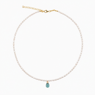Aquamarine Tiny White Pearl Choker