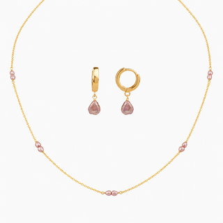 Pink Keshi Pearl Necklace & Huggie Earring Bundle