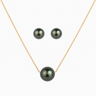 Floating Tahitian Pearl Necklace & Stud Earring Bundle