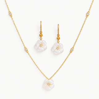 White Plumeria Mother of Pearl Necklace & Earring Set