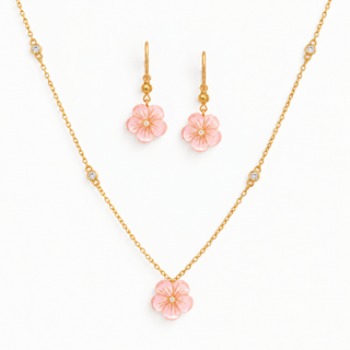 Pink Plumeria Mother of Pearl Necklace & Earring Set