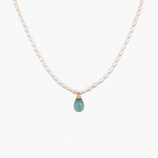 Aquamarine Tiny White Pearl Choker