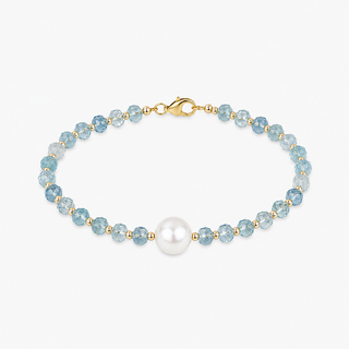 Aura Aquamarine White Pearl Bracelet