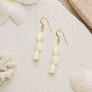 Triple White Pikake Drop Earrings