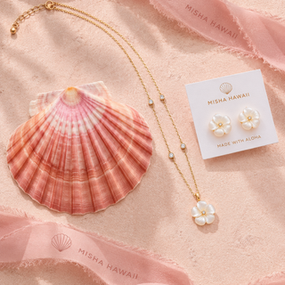 White Plumeria Mother of Pearl Necklace & Earring Set